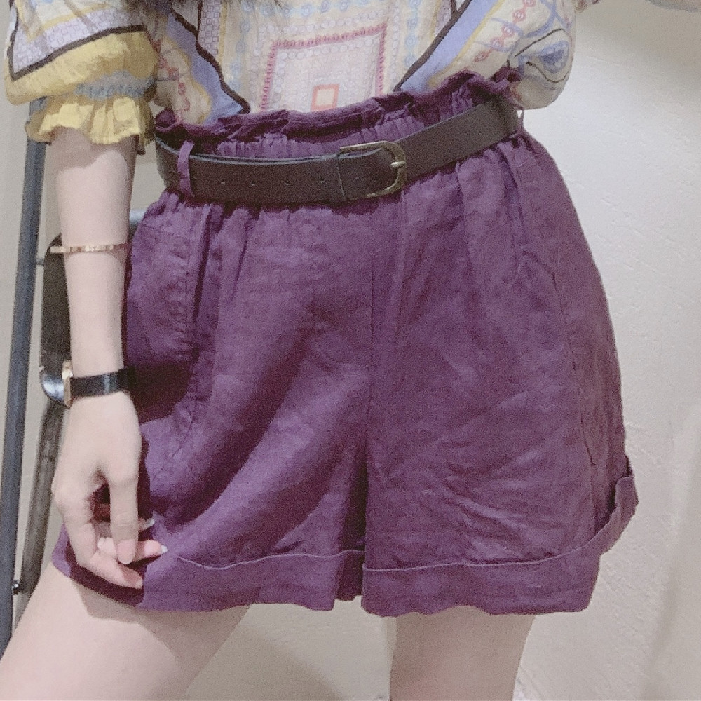 茗苒苎麻薄款阔腿裤女夏季木耳边高腰宽松气质透气设计感小众短裤