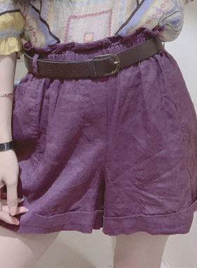 茗苒苎麻薄款阔腿裤女夏季木耳边高腰宽松气质透气设计感小众短裤