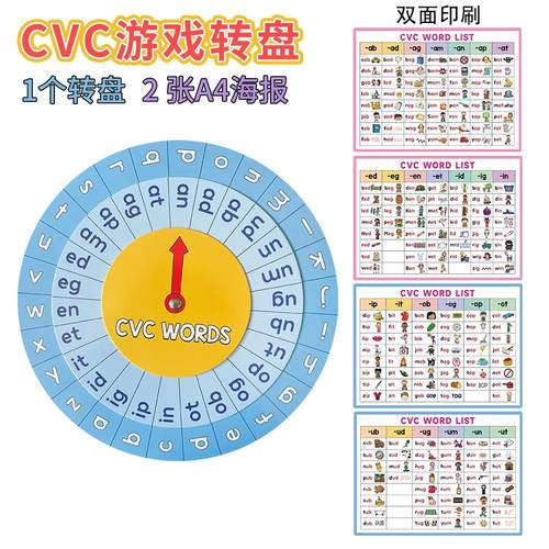 英语CVC转盘游戏学习教具