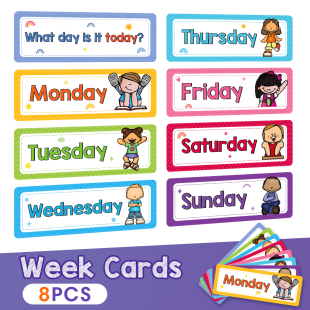 饰 8张英语星期Week单词英文词汇儿童英语课堂教学教具教室布置装