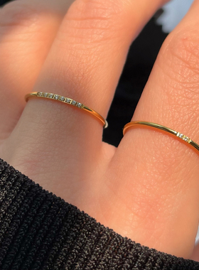 高级感戒指钛钢超细素圈镶一粒钻可叠戴关节戒指简约冷淡风不褪色