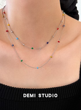 新品88折】洗澡不掉色彩虹豆豆珐琅项链简约时髦锁骨颈链蛇骨链女