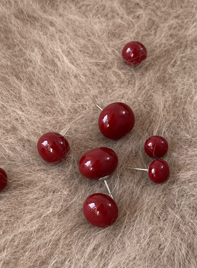 大米饰品】新年红色耳环2024冬酒红色车厘子耳钉简约个性百搭日常