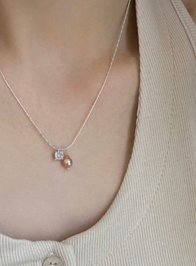 大米饰品】珍珠贝壳锆石项链女小众2025新爆款高级感锁骨链颈链