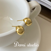 大米饰品 女士耳环2022新款 气质名媛小巧弧形豆子耳钉金色耳饰