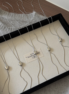 大米饰品小众极简几何方形蛇骨链长款抽拉可调节冷淡风百搭毛衣链