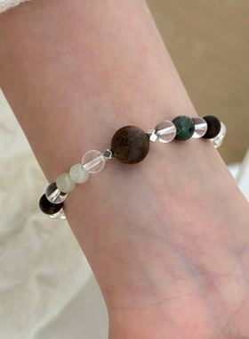 大米饰品】文莱软丝沉香手串新中式白水晶和田玉手链简约小众百搭