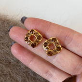 大米饰品 焦糖方块耳钉新年红复古方形耳环高级感简约小众轻奢女