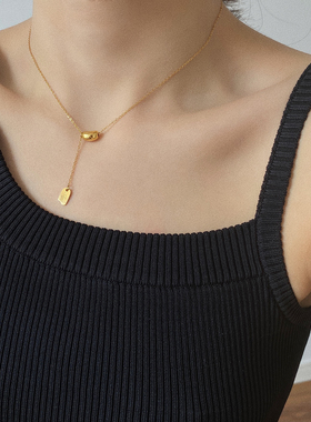 大米饰品】金色豆豆lucky时来运转项链简约新款钛钢不褪色锁骨链