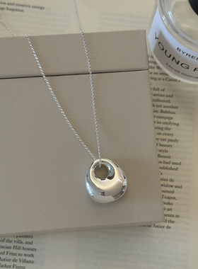 大米饰品】简约光面银色椭圆水滴吊坠项链小众设计设计感毛衣链