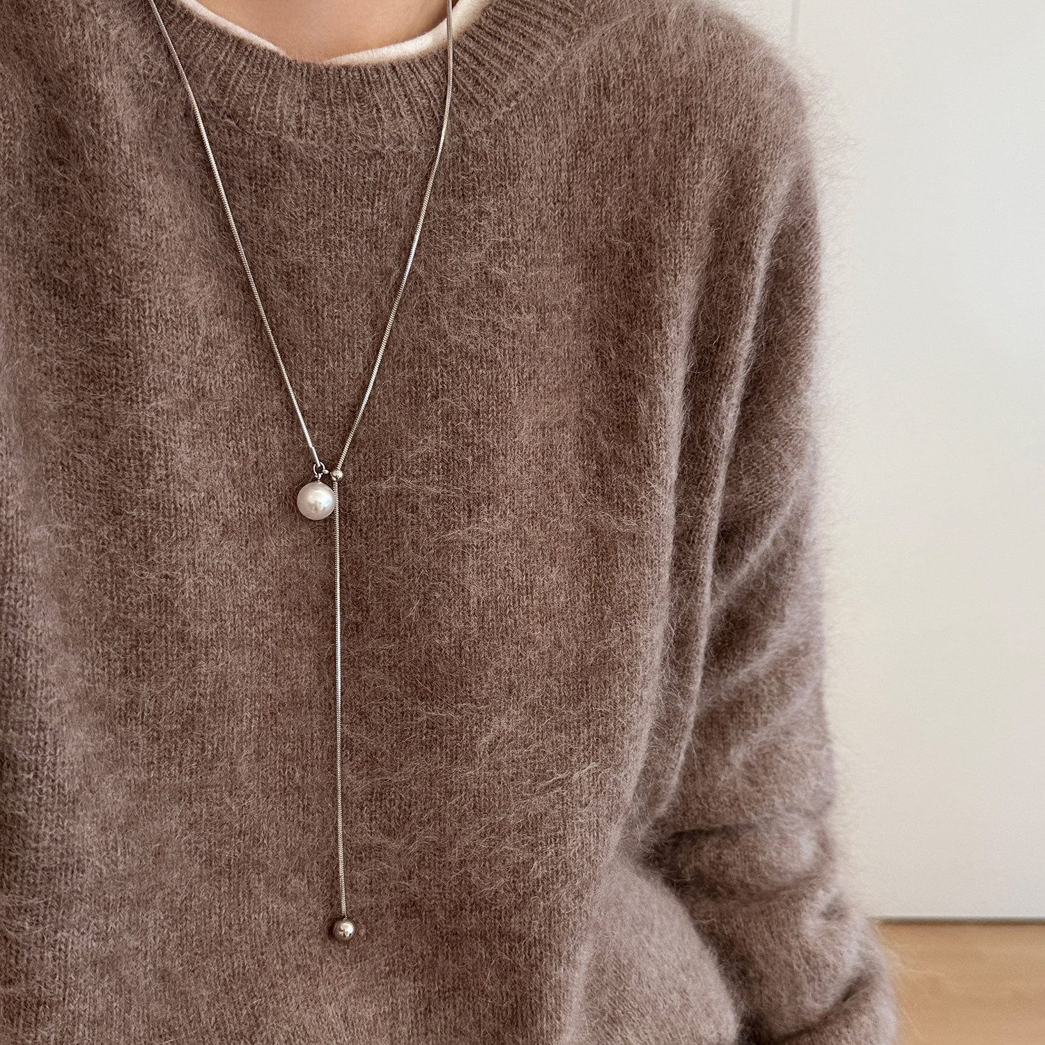 大米饰品】轻奢秋冬白色珍珠抽拉蛇骨长项链2025新款爆款毛衣链女,饰品/流行首饰/时尚饰品新,项链,淘宝优惠券,粉丝福利购,淘宝优惠卷