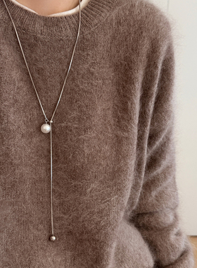 大米饰品】轻奢秋冬白色珍珠抽拉蛇骨长项链2025新款爆款毛衣链女