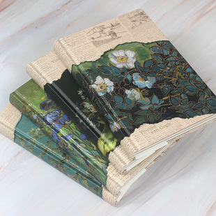 复古梵高手写信精装本A5硬面精装日记本横线油画风手账本笔记本子