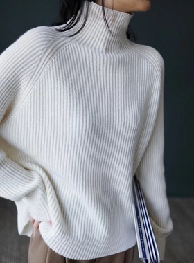 色琳范儿。柳条螺纹高领Consinee山羊绒针织套头毛衣