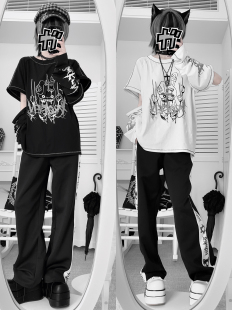 拉链反线 「破碎兔子」原创 T恤 暗黑长袖 现货 蕾系