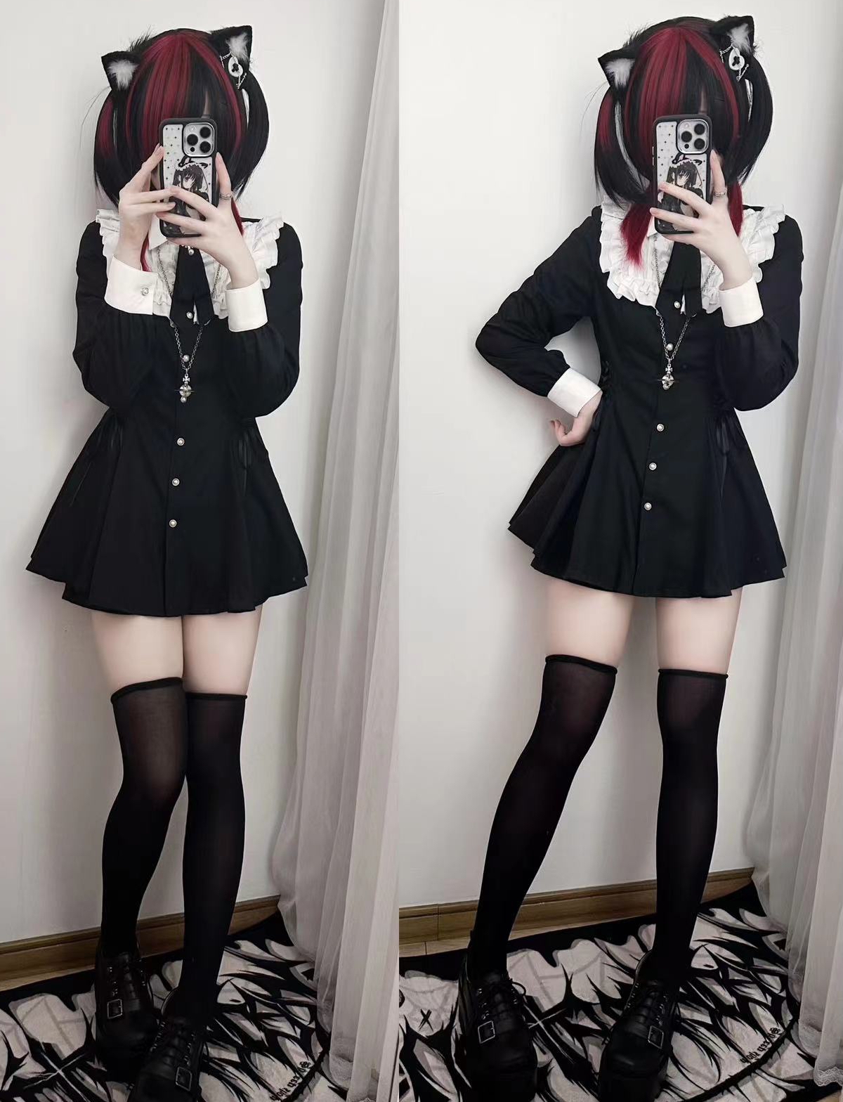 【Kanna】长袖 套装 黑格 黑色现货掉落