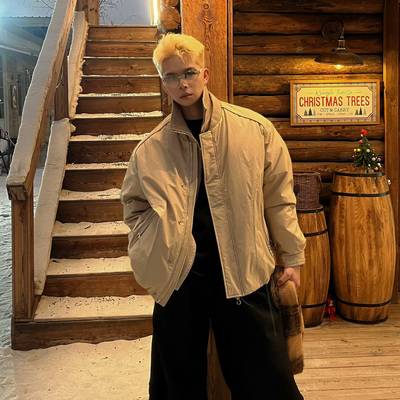 松弛立领保暖宽松假两件羽绒服