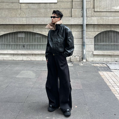 小众复古座山雕毛领皮衣