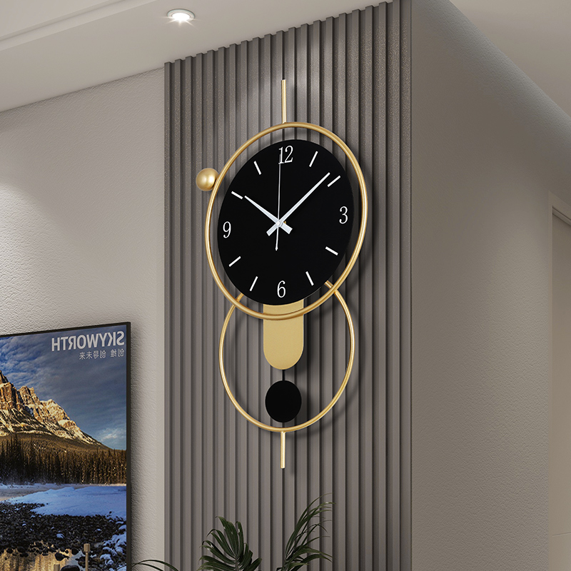 现代简约轻奢风格栅背景墙挂钟