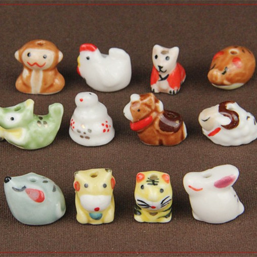 diy陶瓷十二生肖挂件红绳散珠