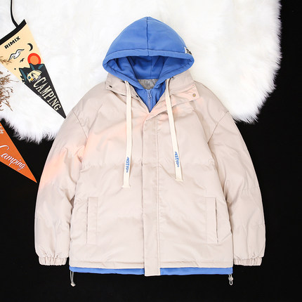 NASA联名连帽外套男秋冬季情侣袄子羽绒棉服男款棉衣假两件面包服