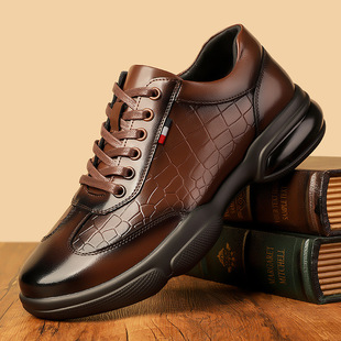 男士休闲皮鞋2025冬季新款男式皮鞋系带高档男鞋软底运动休闲鞋男