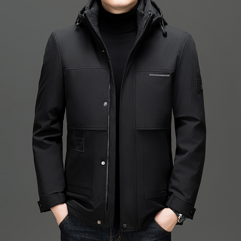 抗寒羽绒服男士可脱卸国标90鹅绒服连帽百搭外套中老年保暖爸爸装