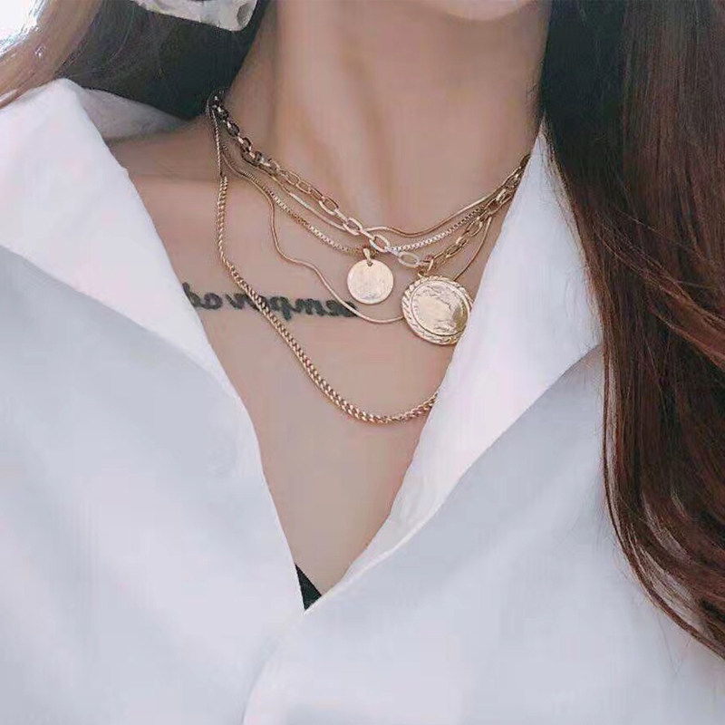 韩国东大门5层组合项链欧美复古圆盘锁骨短链时尚5条一套可单佩戴|ruв категории Украшения,ювелирные изделия, ожерелье - от Buy2taobao.com для оказания профессиональной услуги покупки агента Taobao