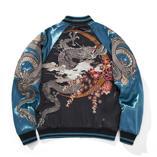 春秋新款横须贺刺绣夹克龙凤外套棒球服男女情侣上衣国潮龙绣花