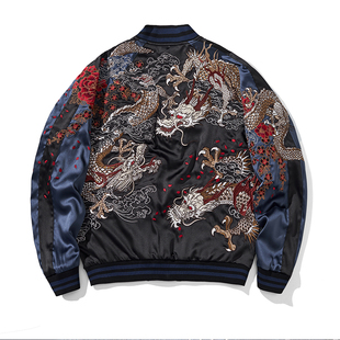 春秋新款横须贺重工龙刺绣棒球服夹克中国风男士外套国潮群龙绣花