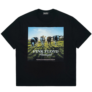 平克.弗洛伊德奶牛海报印花短袖T恤男女学生落肩透气纯棉夏季舒适