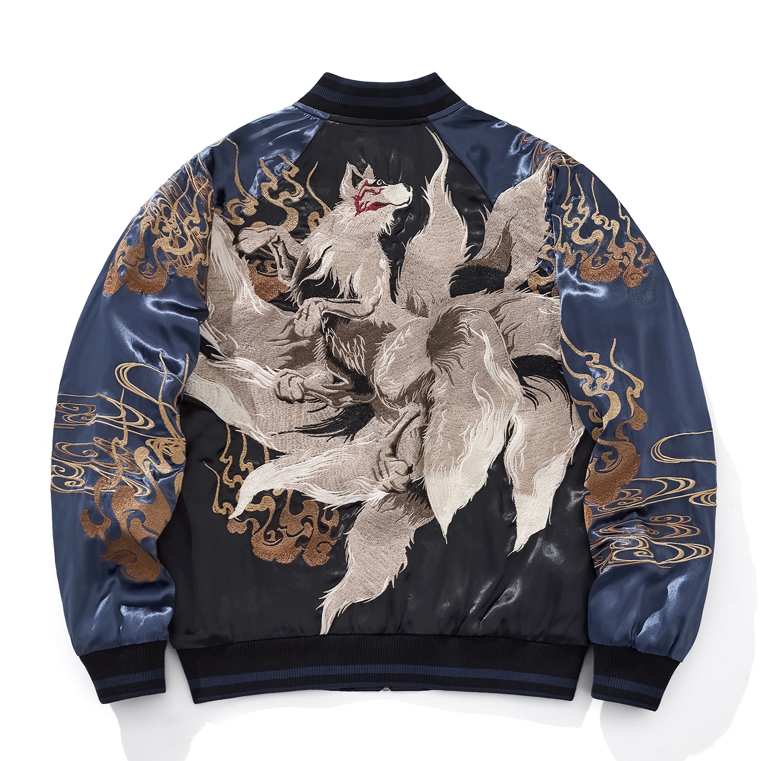 春秋季新款横须贺重工九尾狐刺绣夹克棒球服外套男女上衣缎面国潮