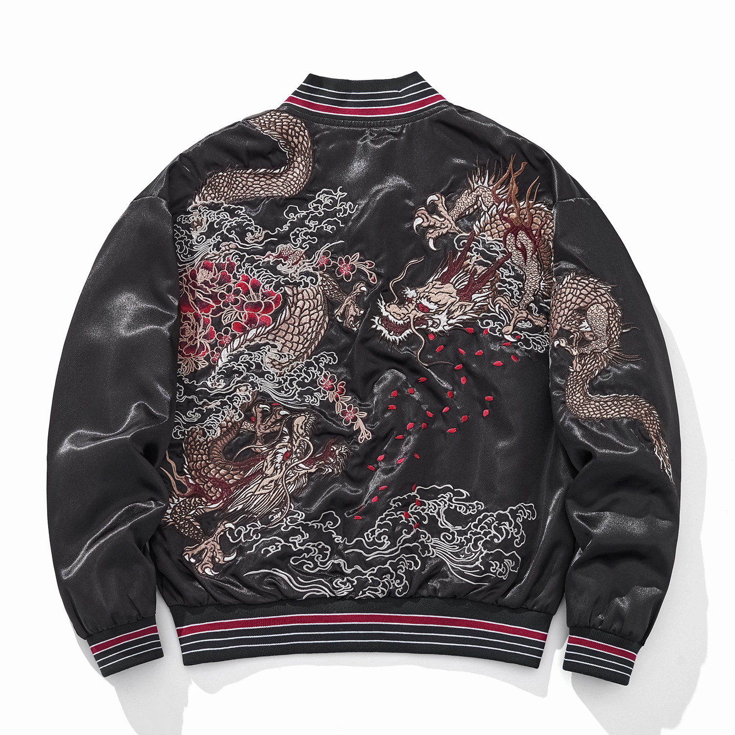 2025新款横须贺重工三龙刺绣夹克棒球服春秋绣花男士外套上衣黑色