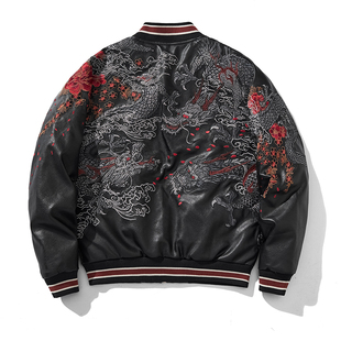 千往三龙横须贺重工刺绣皮衣外套男女夹克棒球服龙年羽绒服棉衣新