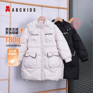 abckids童装女童羽绒服中长款冬季2024新款儿童小香风中大童外套