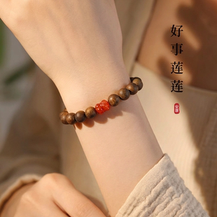 原矿南红双生莲沉香手串五行补木火马年红本命年男女吉祥佛珠手链