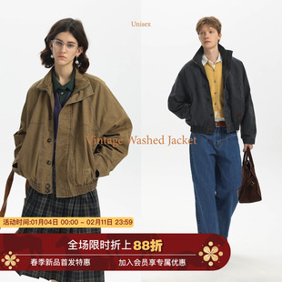 【短阔立体】Unvesno(UN)水洗做旧复古工装立领夹克秋季外套保暖