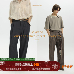 裤 中古绅士老钱ROW风复古格纹休闲西裤 袢可调节 秋 Unvesno