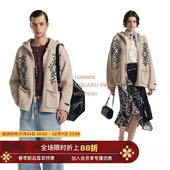 羊毛混纺 Unvesno 城市牧歌粗针手工提连帽保暖开衫 毛衣秋