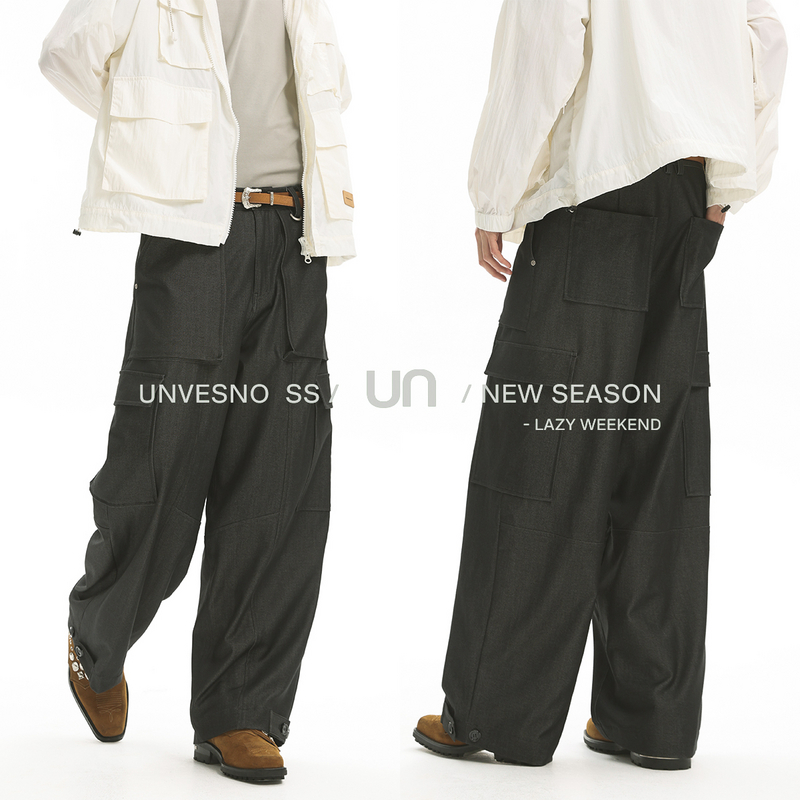 Unvesno(UN)中古凉感牛仔肌理西装绅士工装宽松休闲裤