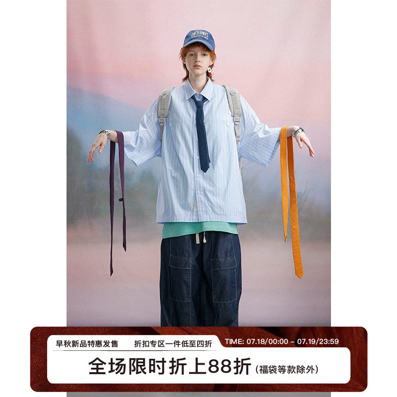 复古情侣款国潮牌领带短袖衬衫