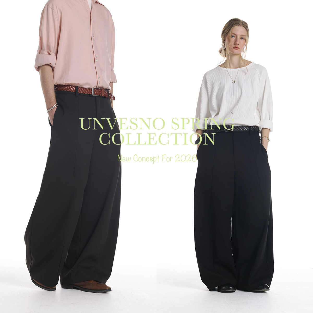【羊毛混纺】Unvesno(UN)极简静奢风立体裁剪弯刀微弧西裤