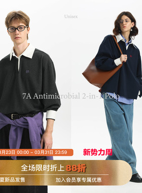 【假两件撞色】Unvesno(UN)秋季学院抗菌Polo长袖上衣 男女同款