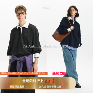 【假两件撞色】Unvesno(UN)秋季学院抗菌Polo长袖上衣 男女同款