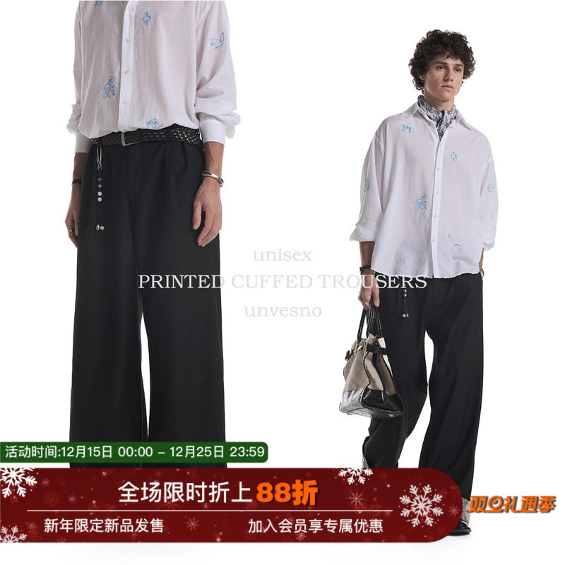 【腰果花脚口】Unvesno(UN)老钱松弛休闲感腰果花拼接休闲西裤