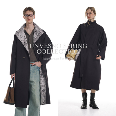 【可翻领设计】Unvesno(UN)新贵老钱中古长款腰果花通勤立领风衣