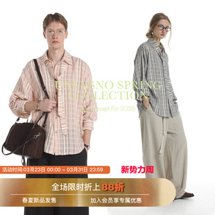【领口系带设计】Unvesno(UN)高智感定制肌理宽松条纹男女款衬衫