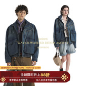 水洗立领保暖插肩廓形牛仔夹克短廓外套 复古做旧 Unvesno