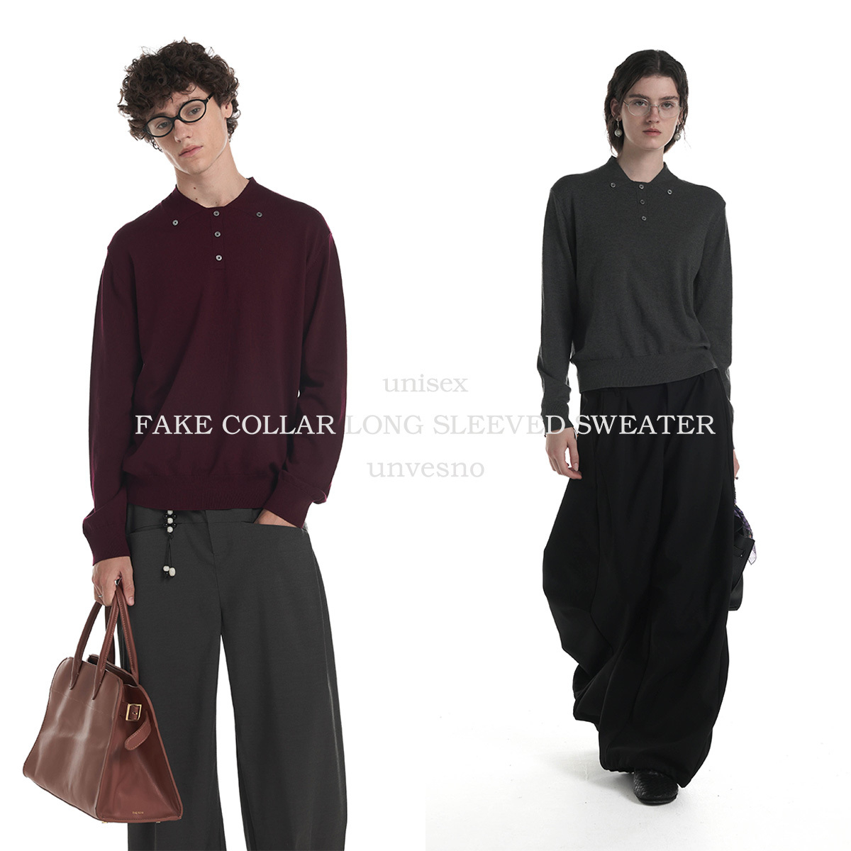 【100%莱赛尔】Unvesno(UN)老钱Pra风假翻领毛织百搭polo衫毛衣秋