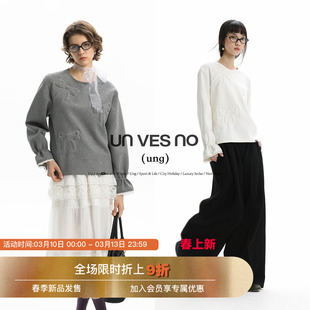 【加绒】Unvesno(UN) ung复古蝴蝶结立体绣花空气层圆领长袖卫衣